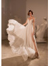 Beaded Ivory Lace Chiffon Slit Summer Wedding Dress